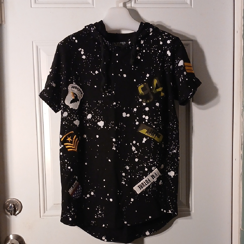 Encryrted Black Graphic Men's Short Sleeve Hoodie